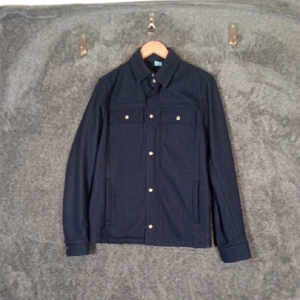 Banana Republic Wool Shirt Jacket Navy Blue Full Zip Office Winter Xs Men